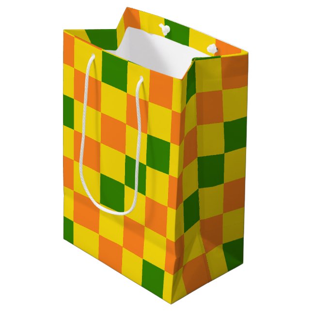 Orange Gul Grön Rutig Mönsterdesign  (Framsidan Vinklad)