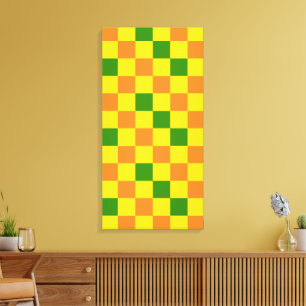 Orange Gul Grön Rutig Mönsterdesign Canvastryck