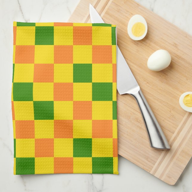 Orange Gul Grön Rutig Mönsterdesign  Kökshandduk (Vikt i Fjärdedel)