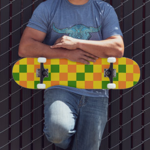 Orange Gul Grön Rutig Mönsterdesign Mini Skateboard Bräda 18,5 Cm