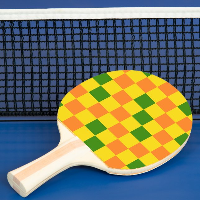 Orange Gul Grön Rutig Mönsterdesign  Pingisracket (Insitu)