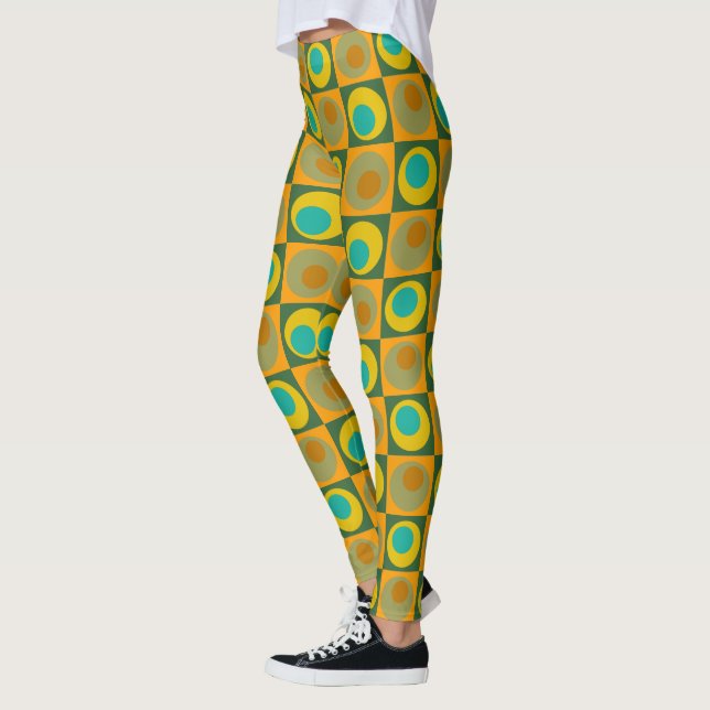 Orange Gul Gröna prickar fyrkanter geometrisk  Leggings (Vänster)
