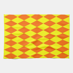 Orange Gul Harlekin Rutig Design Kökshandduk