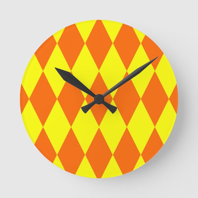 Orange Gul Harlekin Rutig Design  Rund Klocka (Framsida)