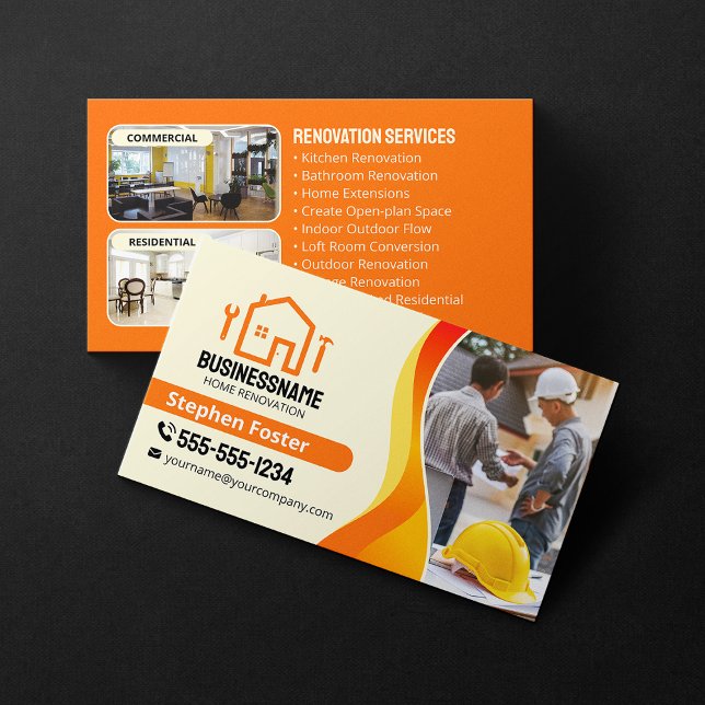 Orange Gul Hem Renovering Entreprenör Byggare Visitkort (Skapare uppladdad)