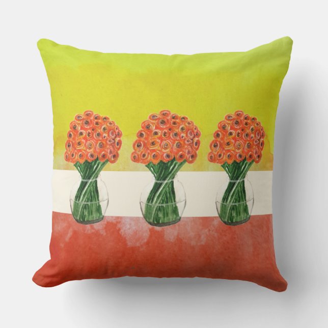 Orange Gul Italiensk Ranunculus Vattenfärg Kudde (Framsida)
