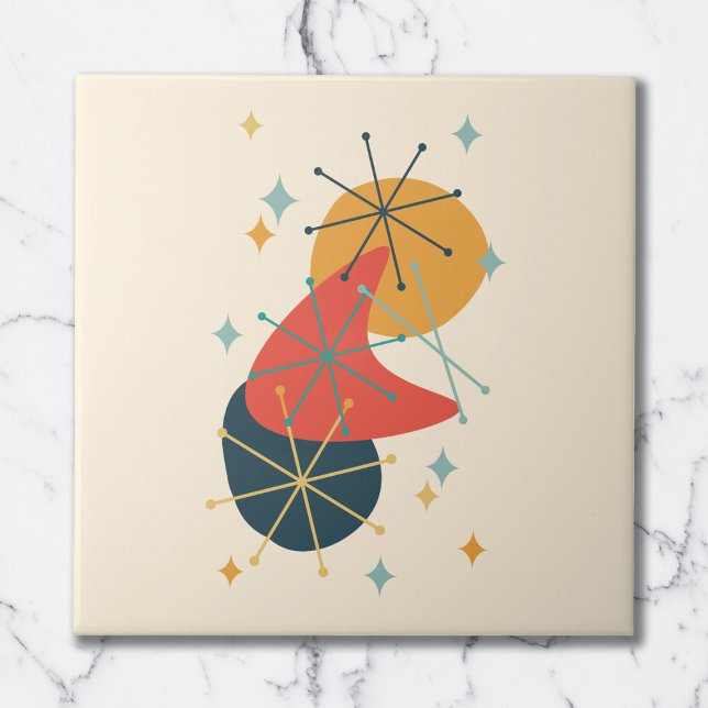 Orange, Gul, Kolgrå Mid-Century Abstrakt Kakelplatta (Skapare uppladdad)