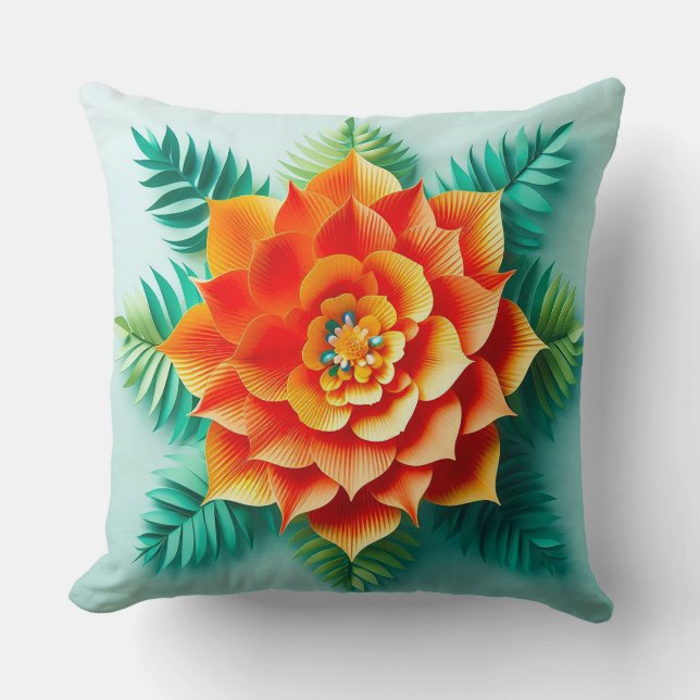 🌼 Orange Gul Pappersblomma Rumsdekor Accent 🌼 Kudde (Framsida)