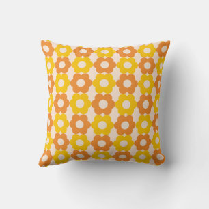 Orange, Gul Retro 60-, 70-tals Blommönster Kudde