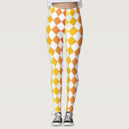 Orange Gul Röd Gradient Diamant Rutigt Mönster Leggings