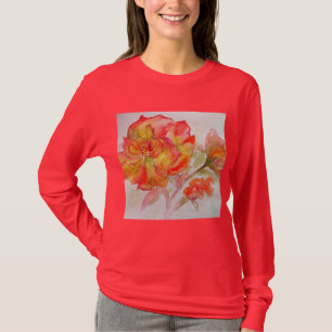 Orange Gul Rosa Akvarellmålning Blommig T Shirt