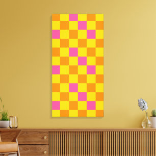 Orange Gul Rosa Rutig Mönsterdesign Canvastryck