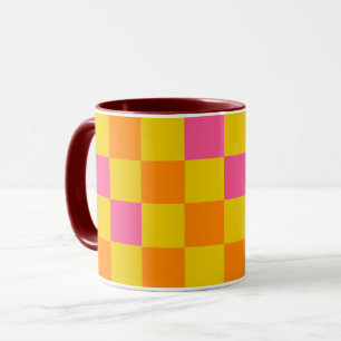 Orange Gul Rosa Rutig Mönsterdesign  Mugg
