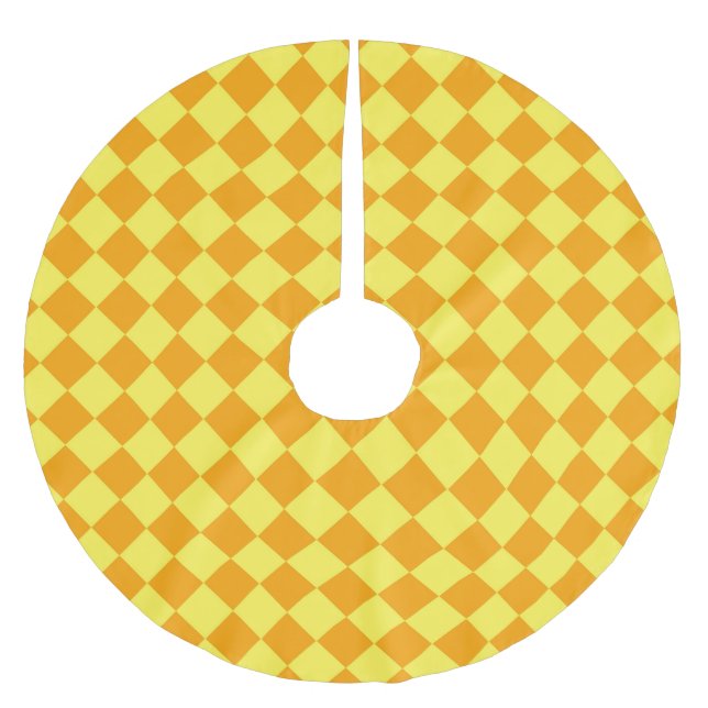 Orange Gul Rutig Diamant Mönster Julgransmatta Borstad Polyester (Framsidan)
