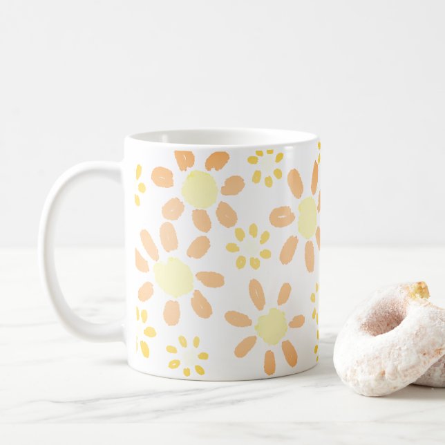 Orange Gul Tusenskönor Blomma Akvarell Mönster Kaffemugg (Med munk)