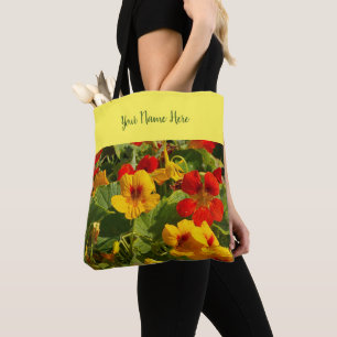 orange, gula blommor, din egen namn, nasturtium tygkasse