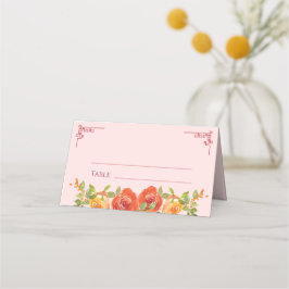 Orange gula blommor kinesisk bröllopsdubbel xi placeringskort