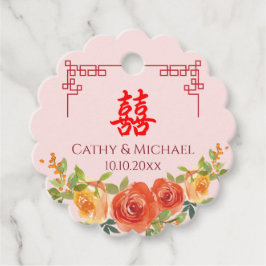 Orange gula blommor kinesiska ram vår bröllop gåvor etiketter
