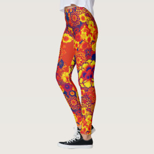 ORANGE GULA BLOMMOR Peony,Ro japansk Blommigt Leggings