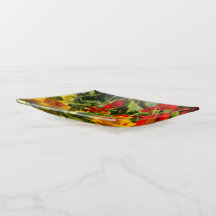 Orange, gula blommor smyckesbricka, bordsgåva