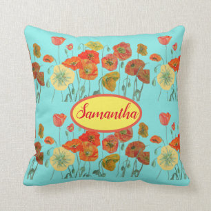 Orange Gula Vallmos Flerfärgade Blommor Babyrum Kudde
