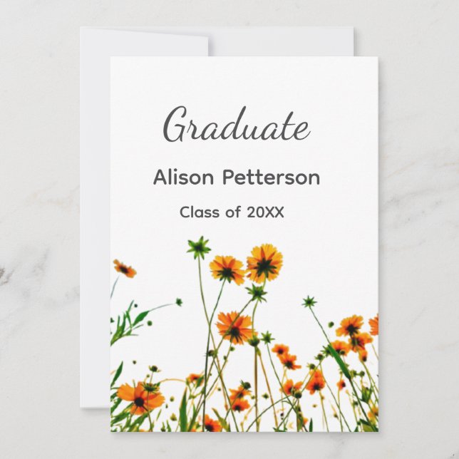 Orange gula vildblommor modern examen rustic inbjudningar (Framsida)