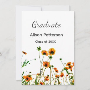 Orange gula vildblommor modern examen rustic inbjudningar