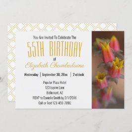 Orange Guld Blommigt Succulent 55:e Födelsedagsfes Inbjudningar