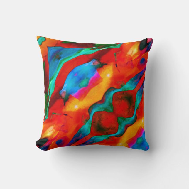 Orange Guld Blue Mint Black Diagonal Abstrakt Kudde (Framsida)