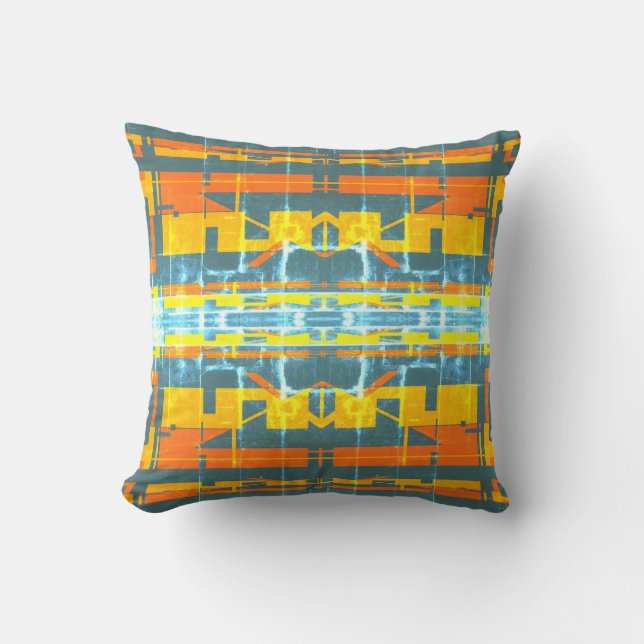 Orange Guld Blue White Patterne Southwest look Kudde (Framsida)