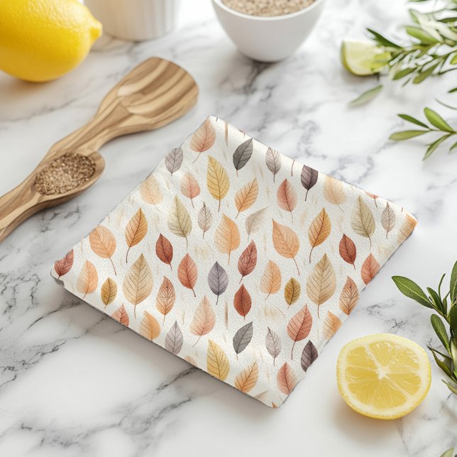 Orange Guld Brown Watercolor Mönster Höst löv Kökshandduk (Skapare uppladdad)