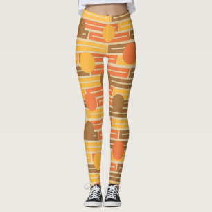 Orange, Guld, bruna rektanglar och cirklar Leggings