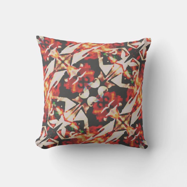 Orange Guld Charcol Beige Diagonal Batik-liknande Kudde (Framsida)