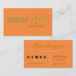 Orange Guld Elegant Makeup Artist Affärskort Visitkort