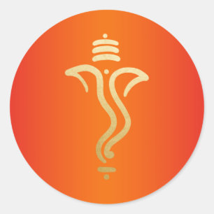 Orange-Guld Festiv Ganesh/Indisk Gud Runt Klistermärke
