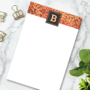 Orange guld foliage löv mönster monogram modernt post-it block
