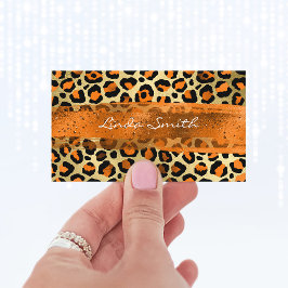 Orange Guld Folie Leopard Penseldrag Visitkort
