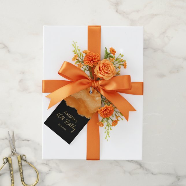 Orange Guld Glitter Vattenfärg Marmor Presentetikett (Skapare uppladdad)
