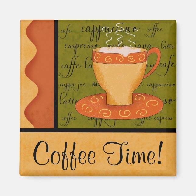 Orange Guld Grönt Coffee Kopp Art-eget namn Magnet (Framsidan)