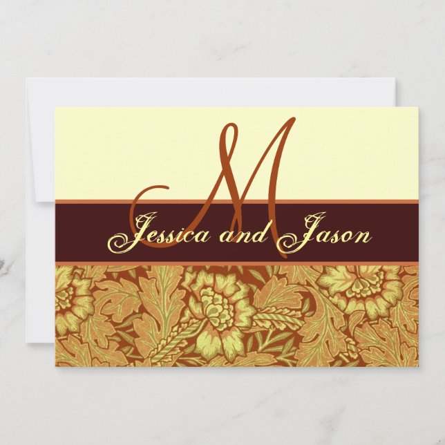 Orange Guld Gult Damask Wedding Monogram Inbjudan (Framsida)