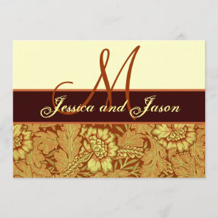 Orange Guld Gult Damask Wedding Monogram Inbjudan