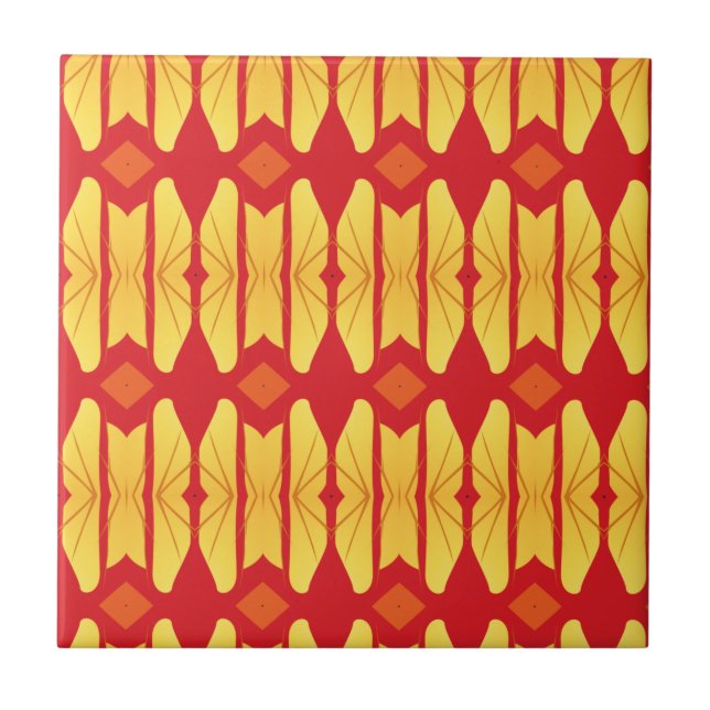 Orange guld låga geometrisk design kakelplatta (Framsidan)