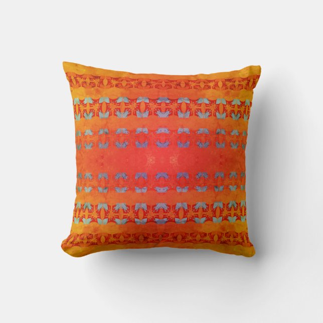 Orange Guld Light Blue Vågrät Mönster på rader Kudde (Framsida)