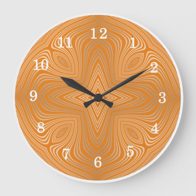 Orange guld- Mandala för stilfull Tangerine Stor Klocka (Framsida)