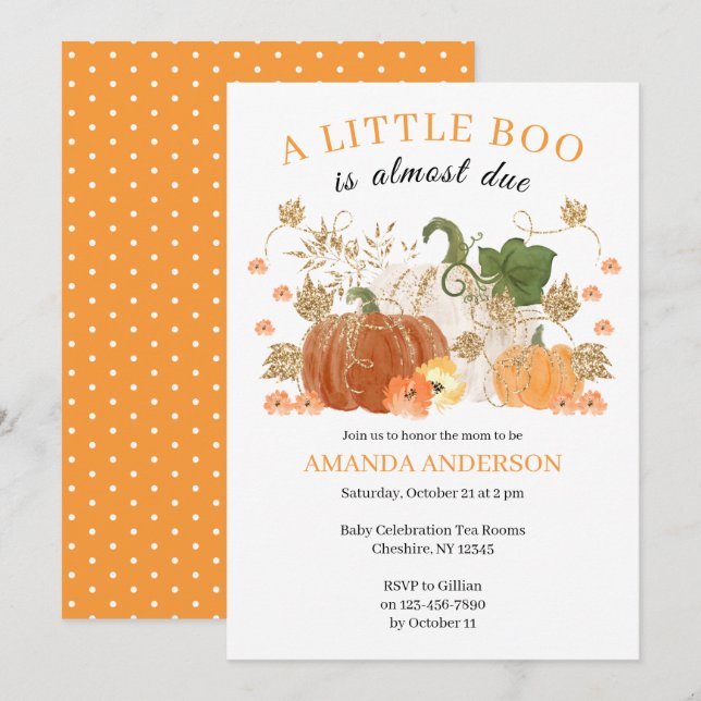 Orange Guld Watercolor Pumpkins Baby Shower Inbjudningar (Fram/baksida)