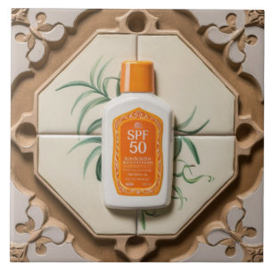Orange Guld White SPF 50 Sunscreen Funny Bathroom Kakelplatta