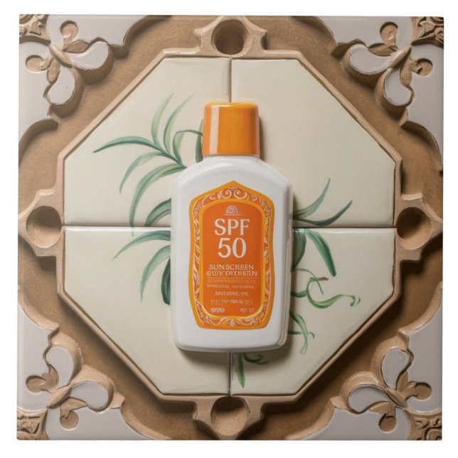 Orange Guld White SPF 50 Sunscreen Funny Bathroom Kakelplatta (Framsidan)