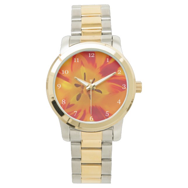 orange, guldblomstermakro nära bild armbandsur (Framsida)