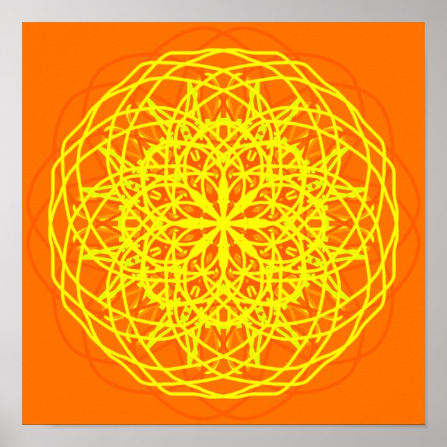 Orange Gult Abstrakt Art Kaleidoscope Poster (Framsidan)