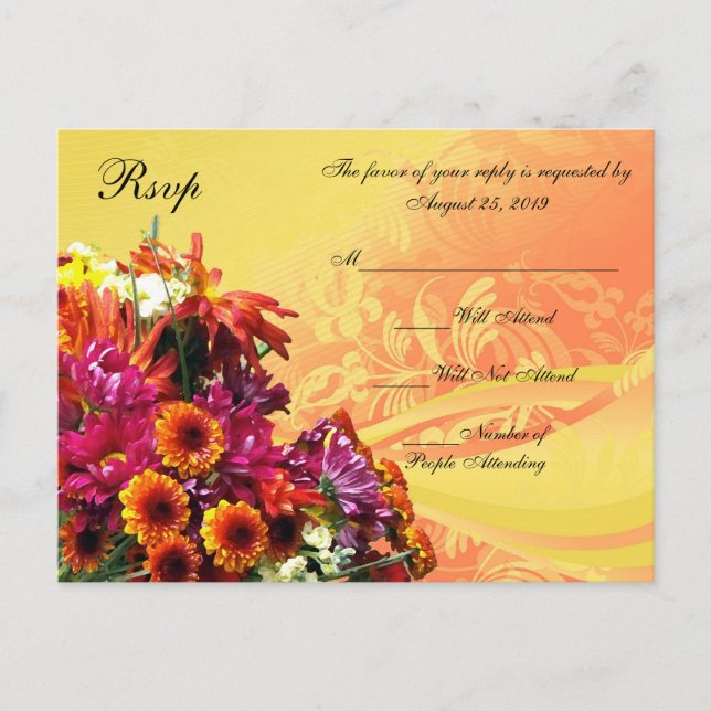 Orange/Gult av färgstark Blommigt Bouquet- Inbjudan Vykort (Framsida)